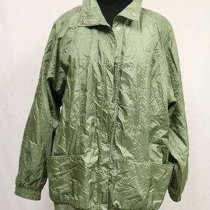 Vintage HABAND Satin Green Buttoned Windbreaker